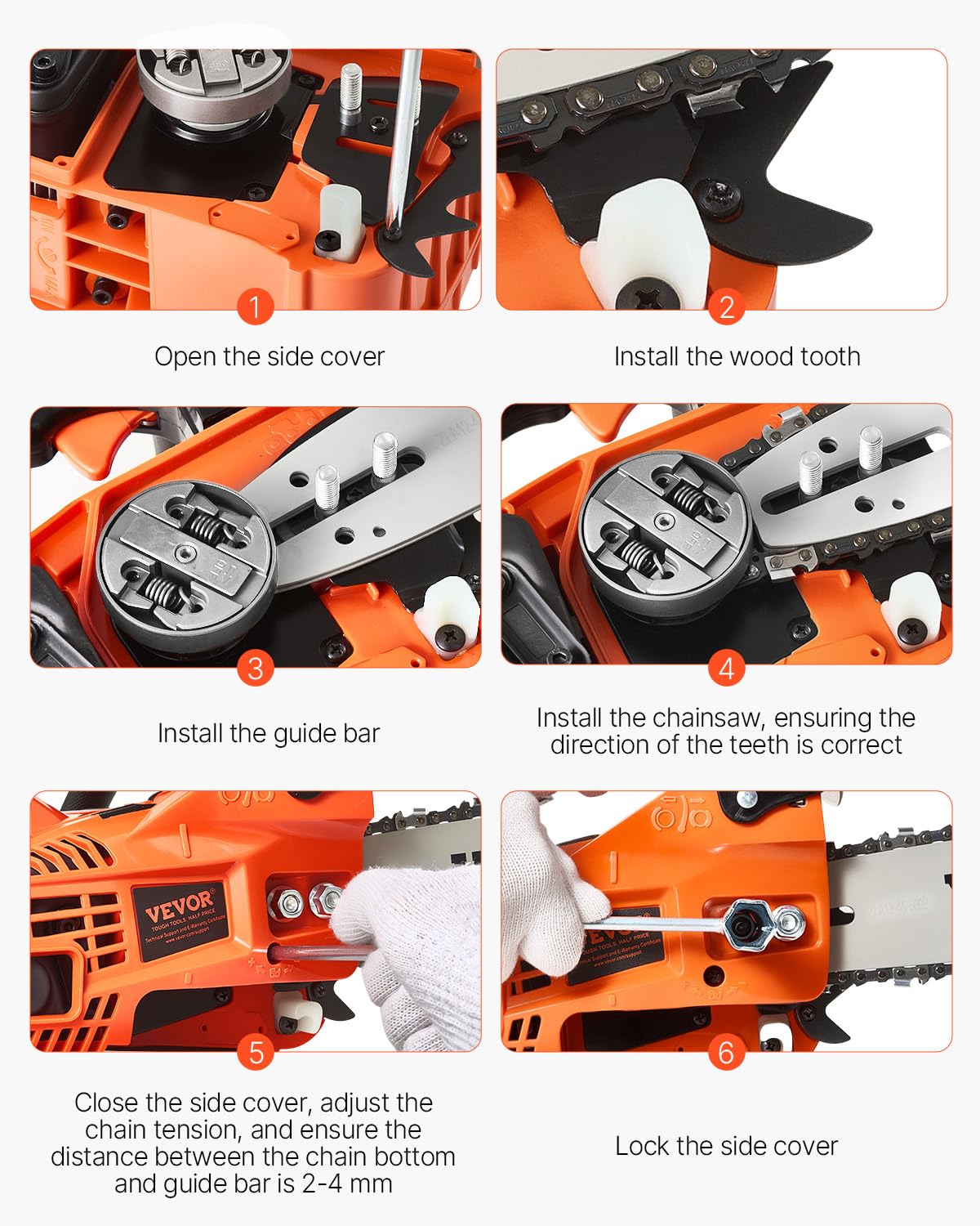 VEVOR chain oil cap closeup showing easy refilling and lubrication