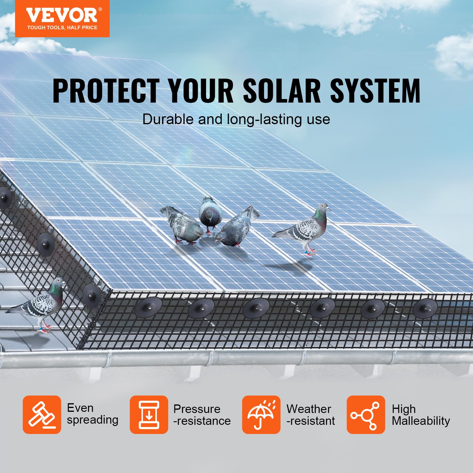 VEVOR close-up of PVC-coated wire showing rust-proof protection benefit