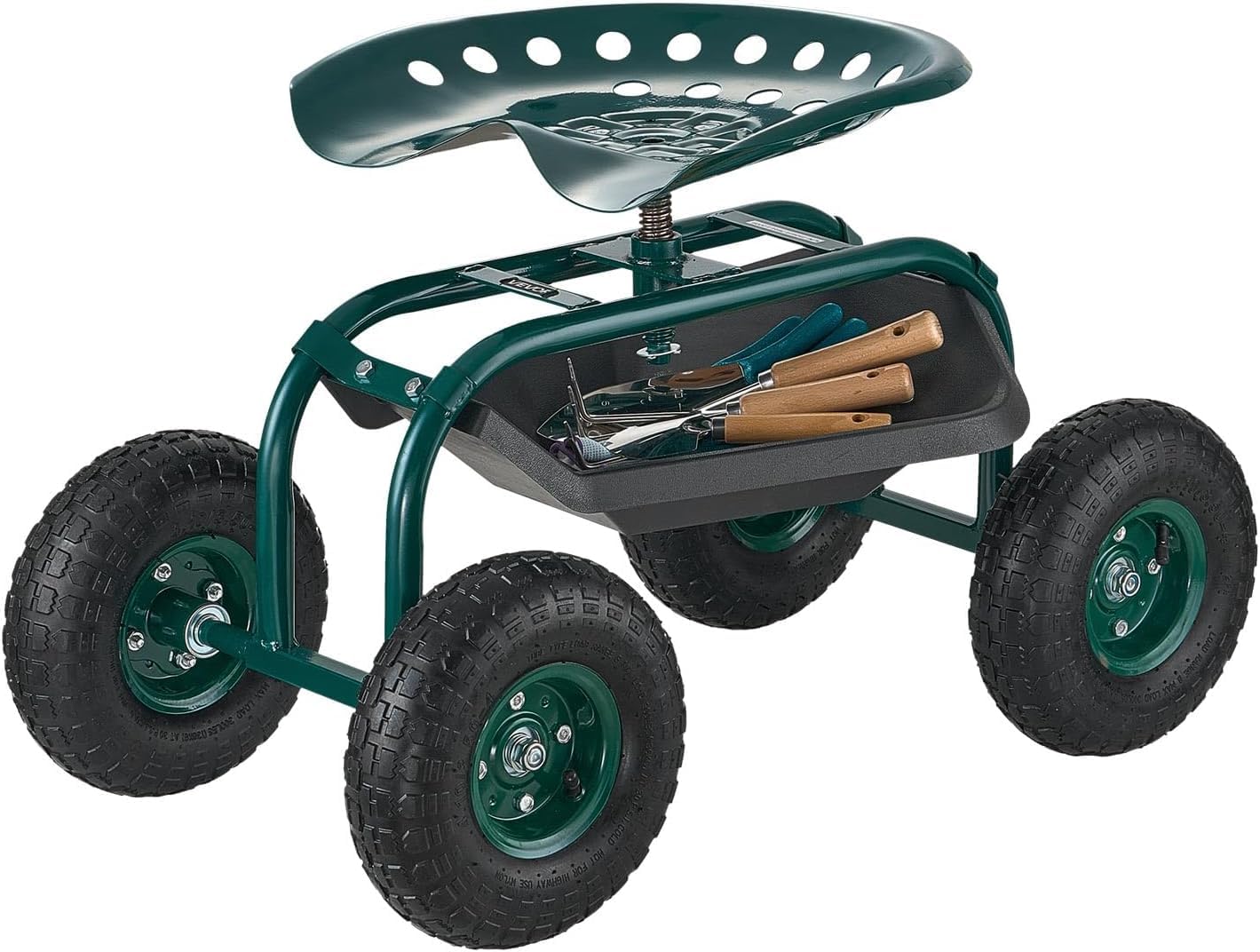 VEVOR garden cart front view showing sturdy frame and seat, improves gardening efficiency