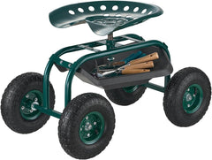 VEVOR garden cart front view showing sturdy frame and seat, improves gardening efficiency