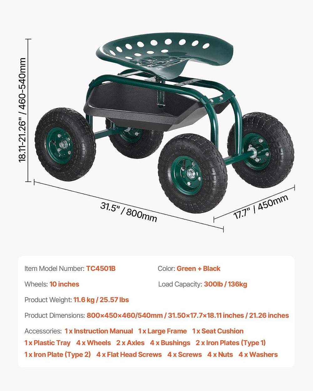 VEVOR garden cart powder-coated frame detail, resists rust and extends lifespan