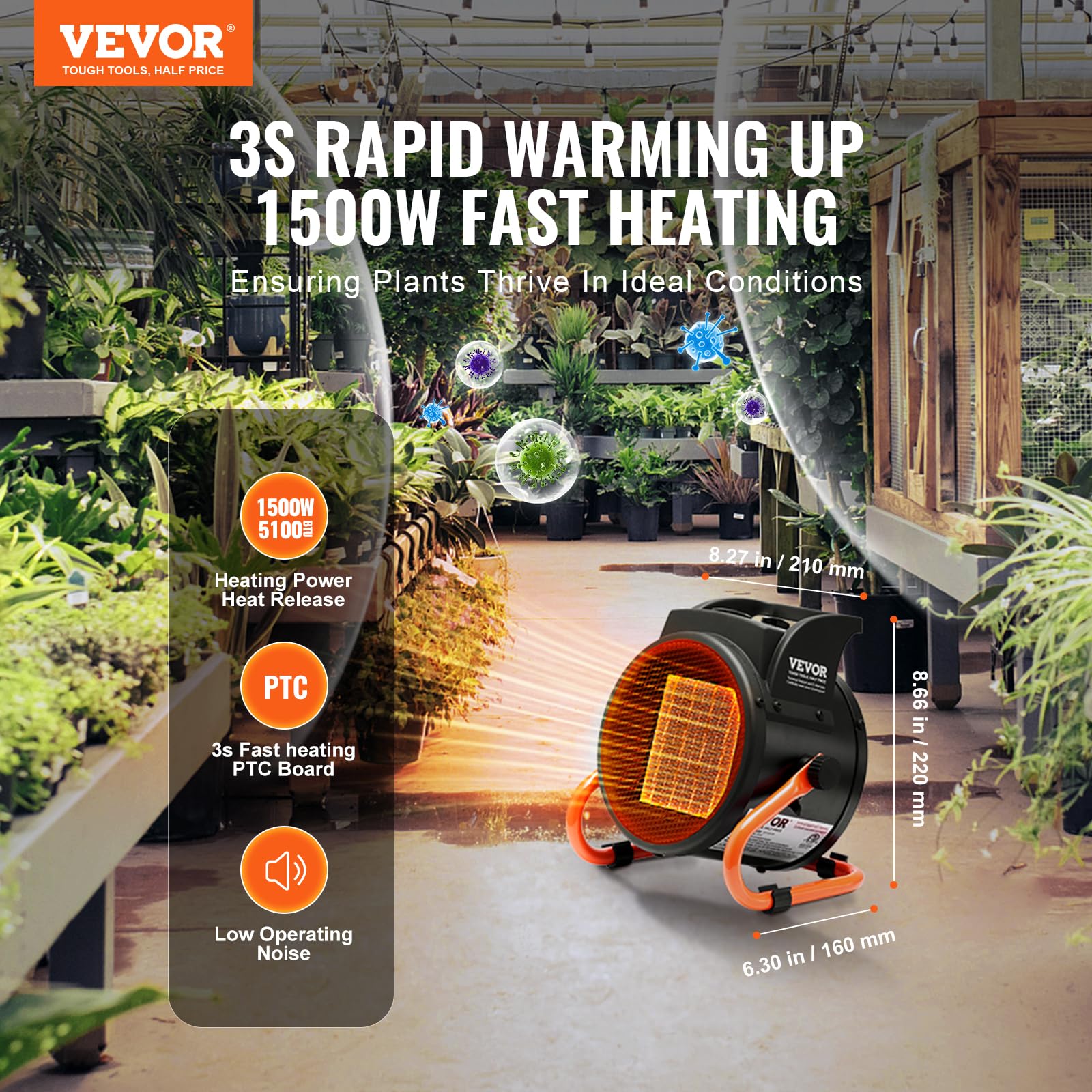 VEVOR heater tilted 25 degrees demonstrating directional heating and stability
