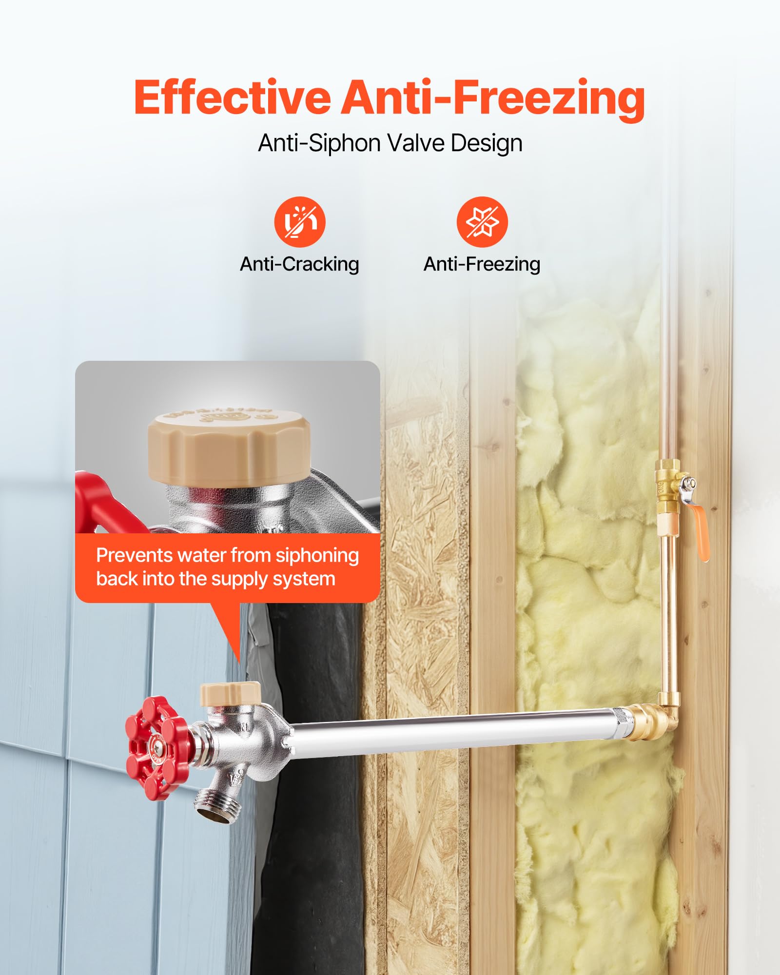VEVOR 3/4" hose bibb threading closeup allows secure hose connection and prevents leaks