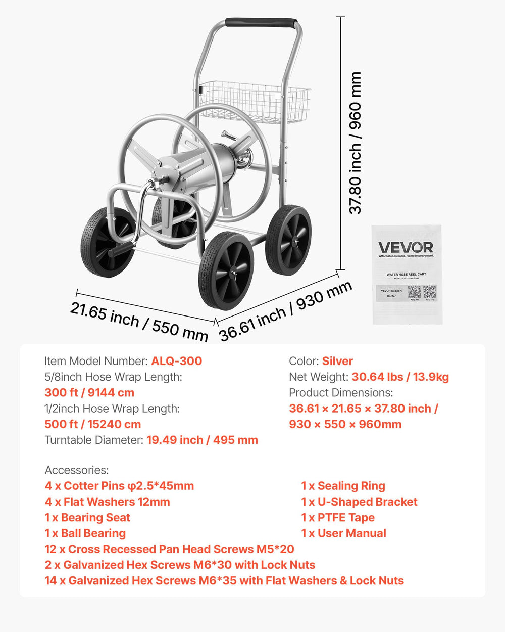 VEVOR hose reel cart in use across lawn demonstrating easy transport and convenience
