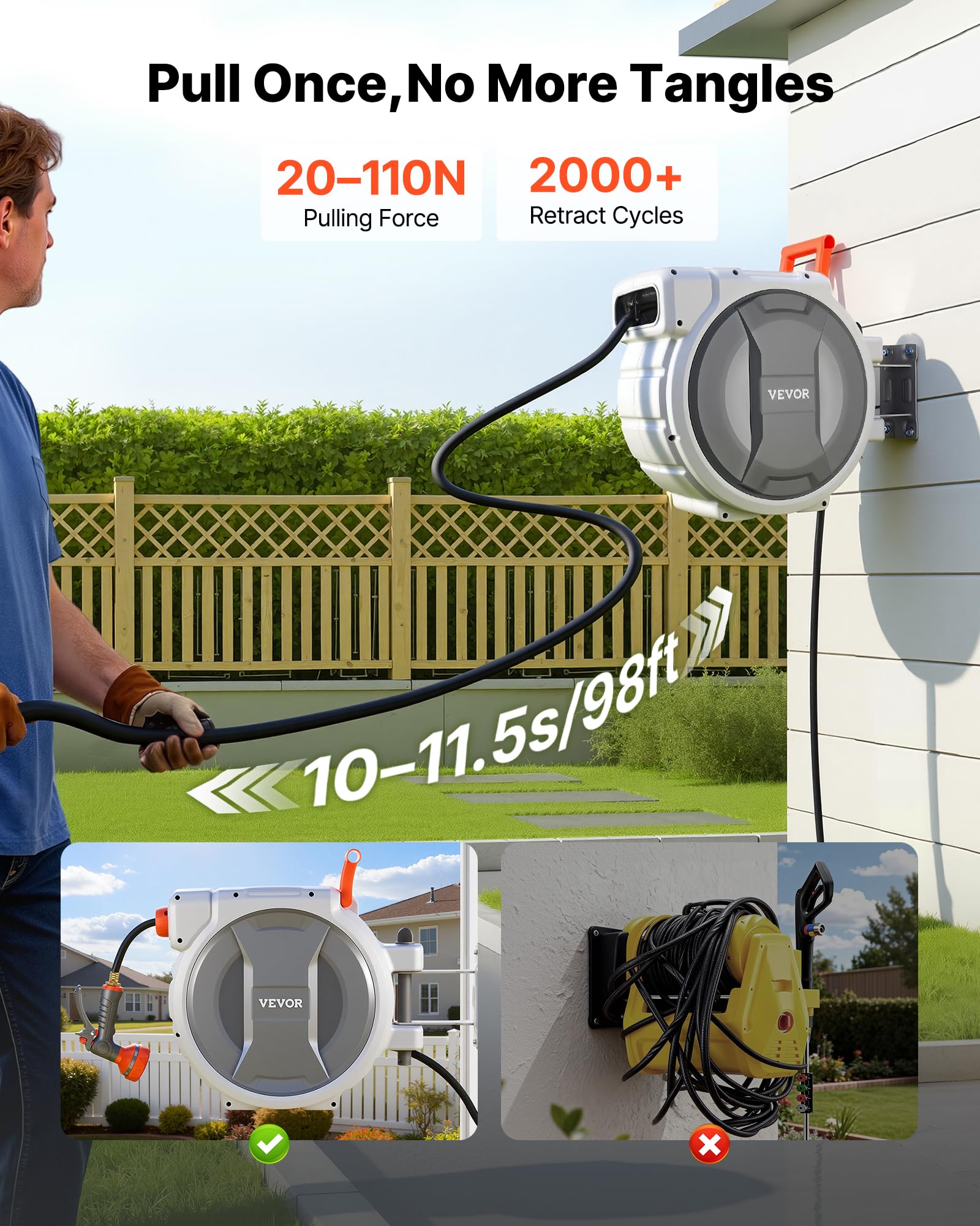 VEVOR detail of the 3-layer PVC hose texture highlighting durability and kink resistance