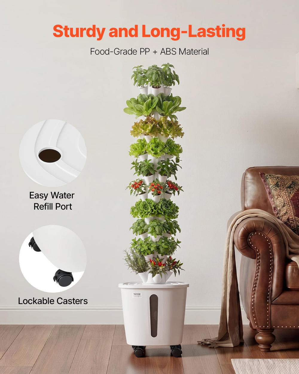 VEVOR hydroponic tower smartphone app control screen illustrating remote scheduling convenience