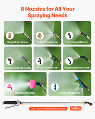 VEVOR array of eight nozzles laid out to show spray pattern options for versatility