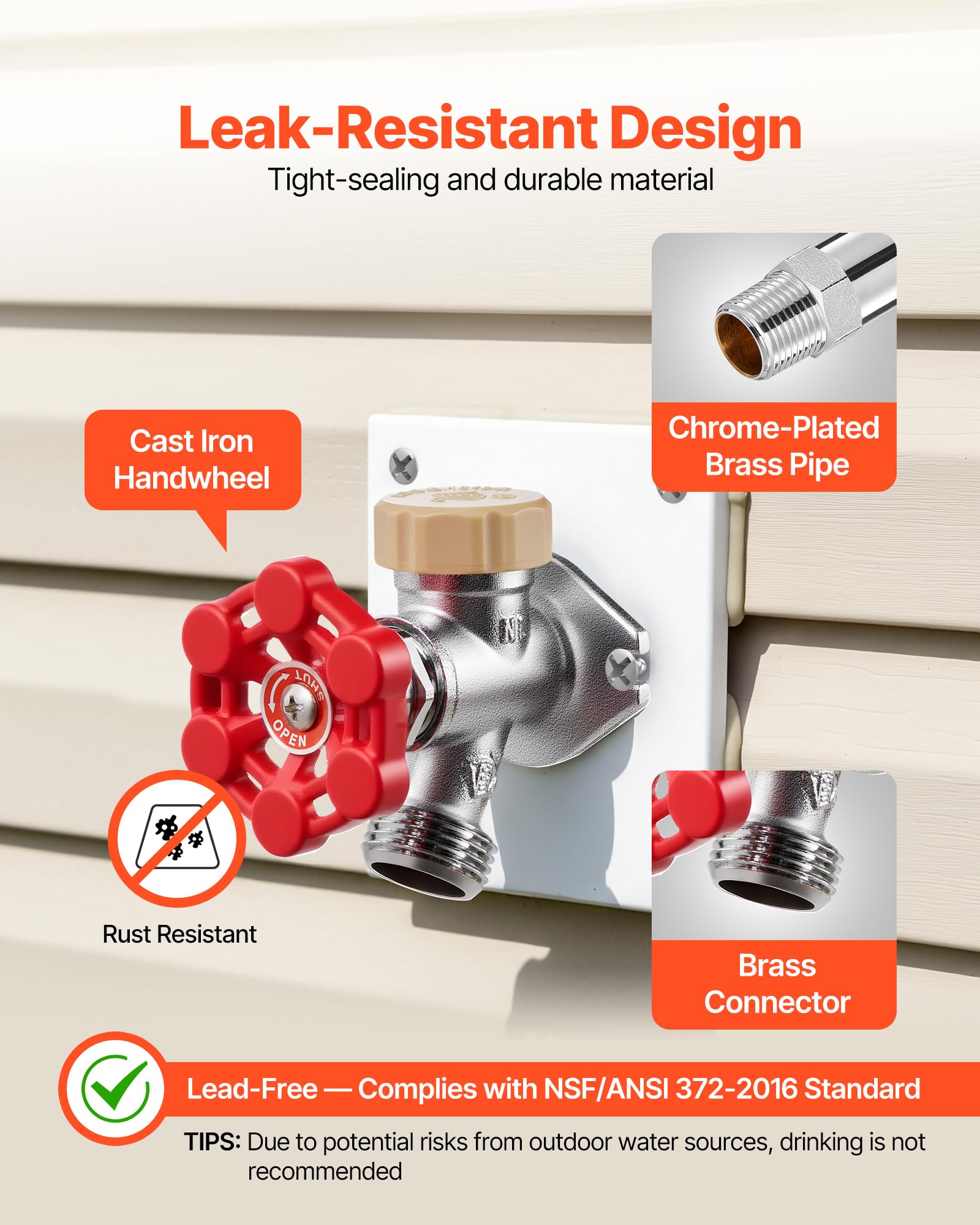 VEVOR push-to-fit connector detail for PEX/CPVC/copper enabling quick tool-free installation