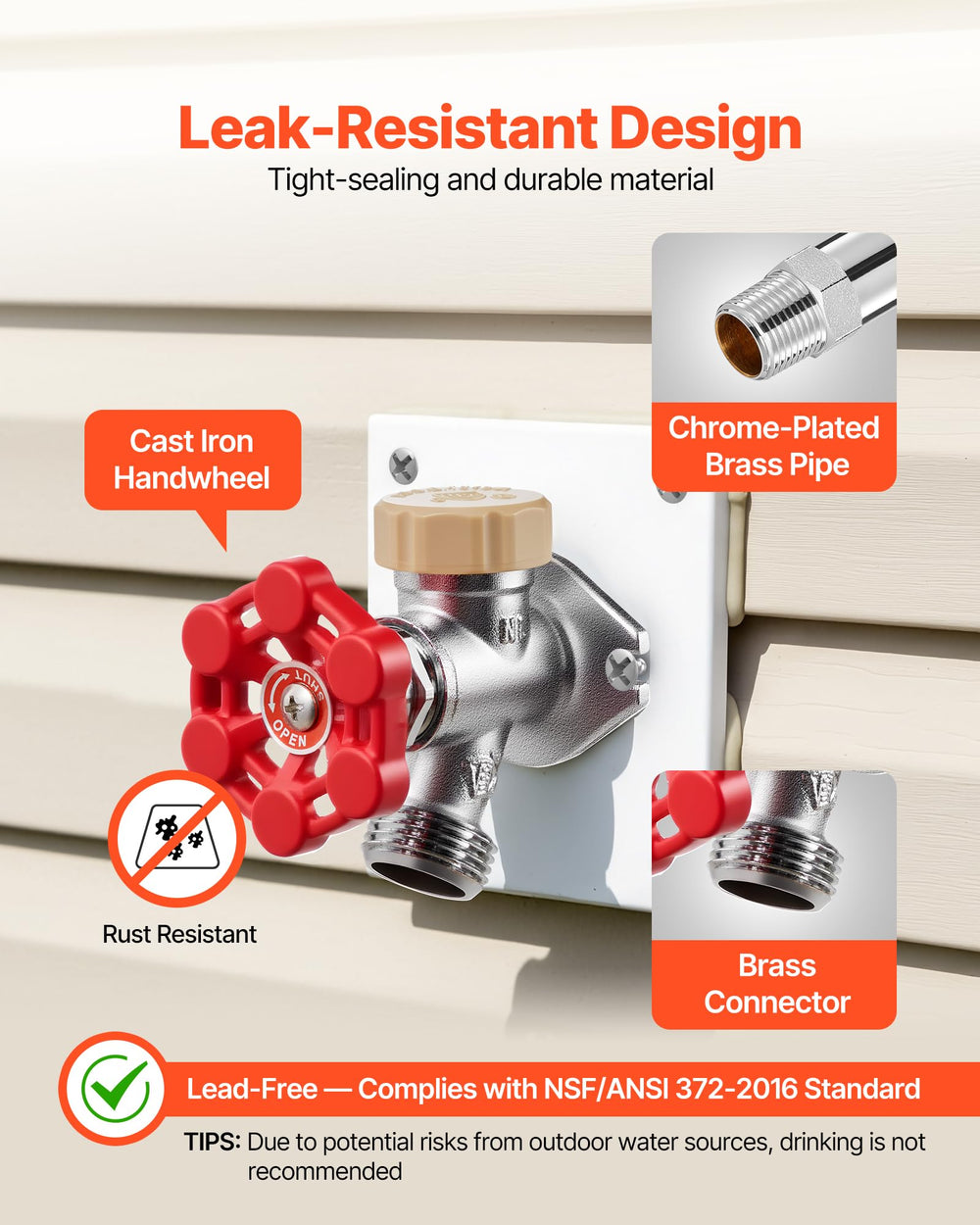 VEVOR push-to-fit connector detail for PEX/CPVC/copper enabling quick tool-free installation