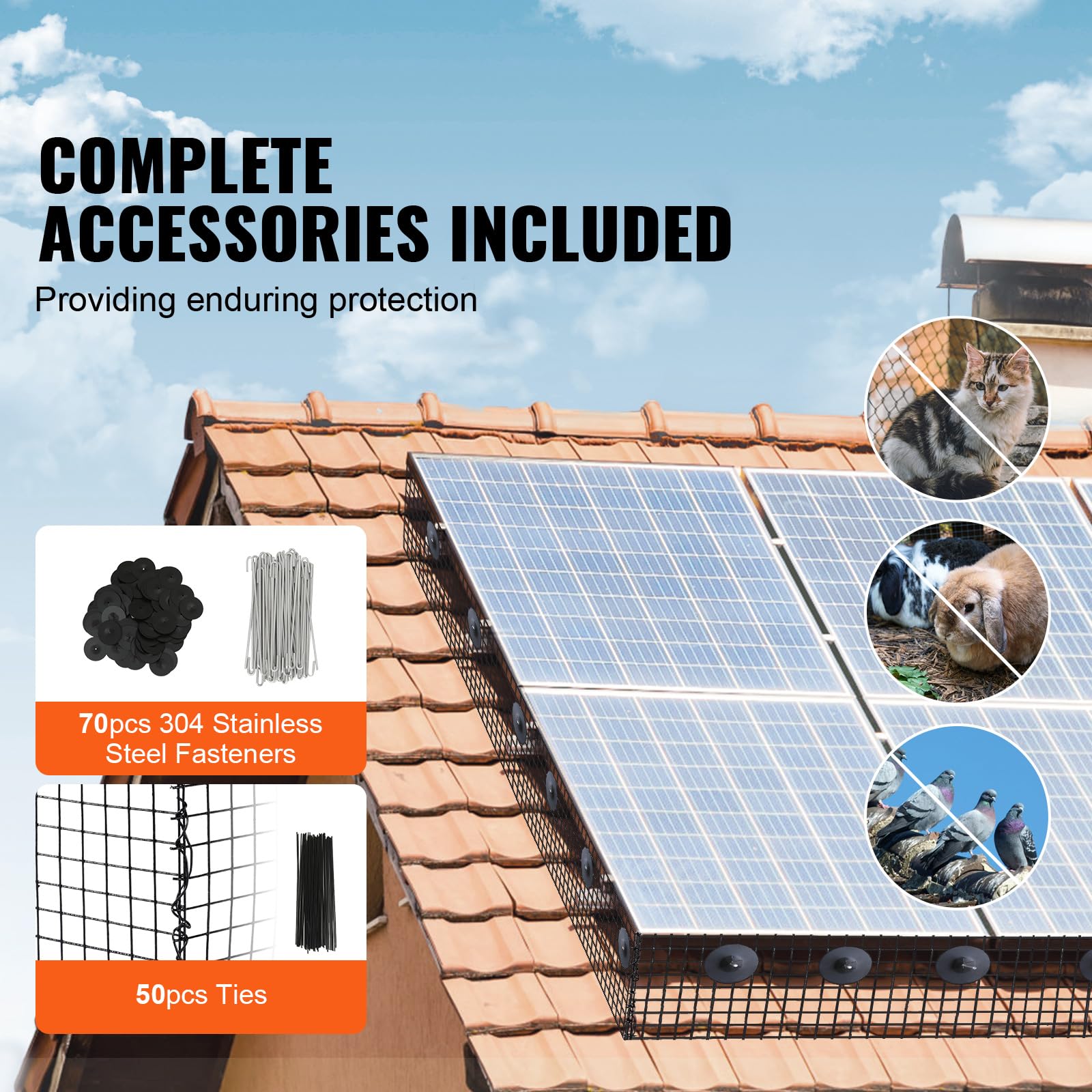 VEVOR mesh unrolled on rooftop showing easy-fit installation benefit