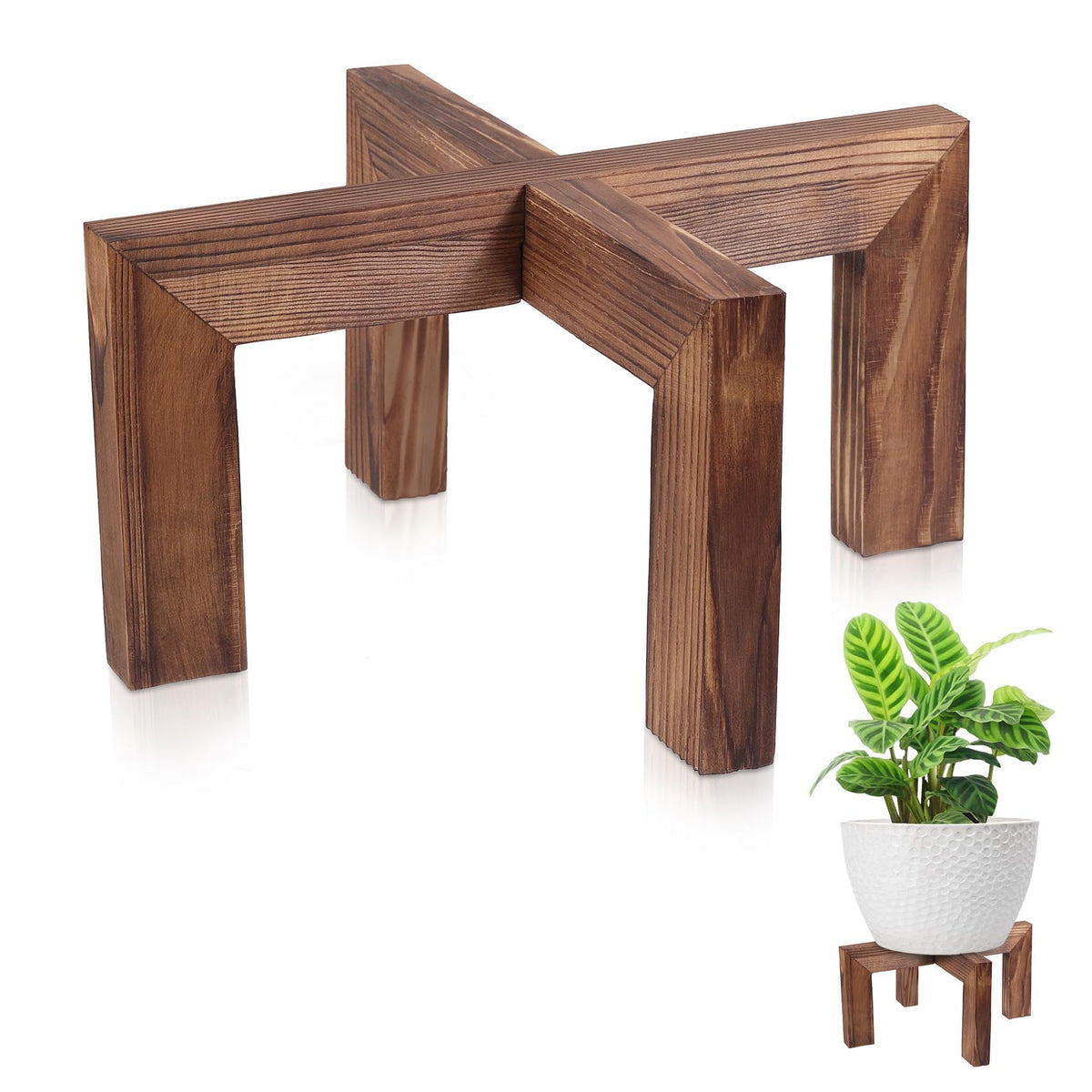 Vigordream front view wooden plant stand showing sturdy support and natural warmth