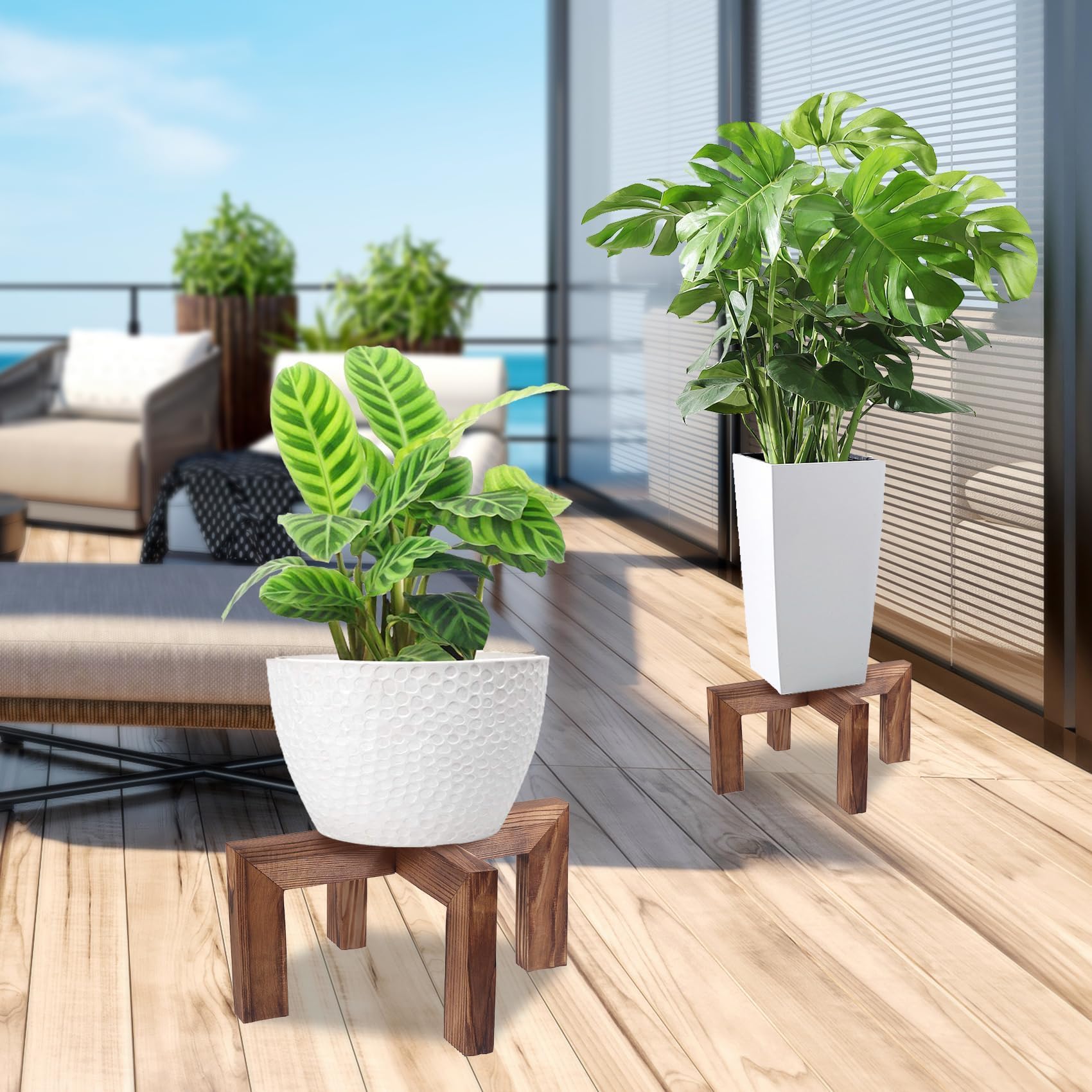 Vigordream on balcony styled with plants providing sheltered outdoor decor benefit