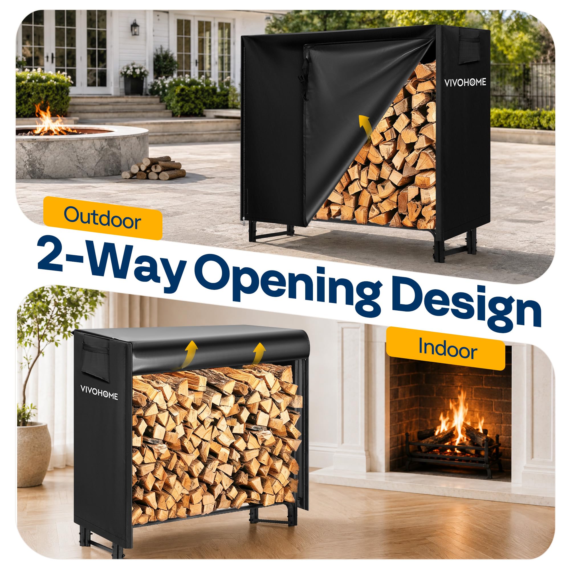 VIVOHOME cover installed on rack in backyard keeping wood dry