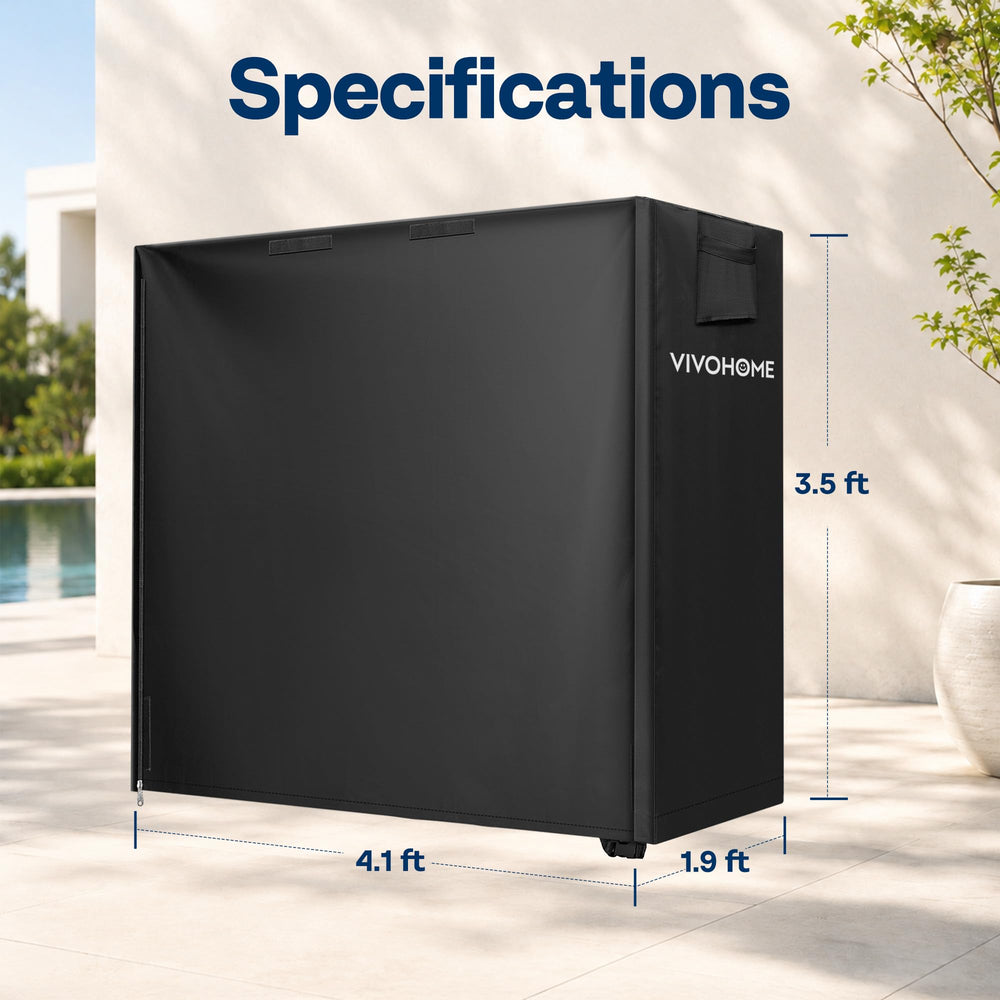 VIVOHOME cover next to measured rack showing 4ft size benefit