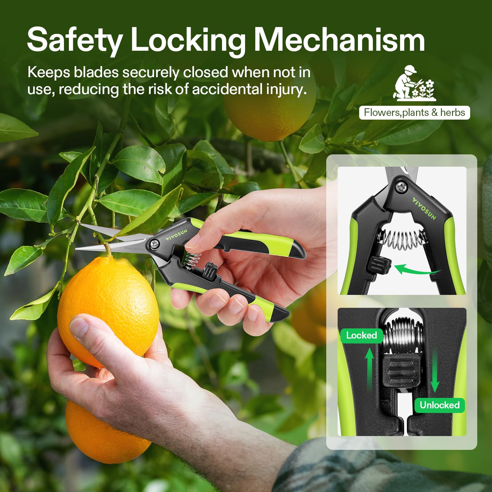 VIVOSUN curved-tip snip reaching inner bud for access to tight plant spots