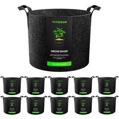 VIVOSUN front view of 10-pack grow bags showing quantity and durable fabric benefit