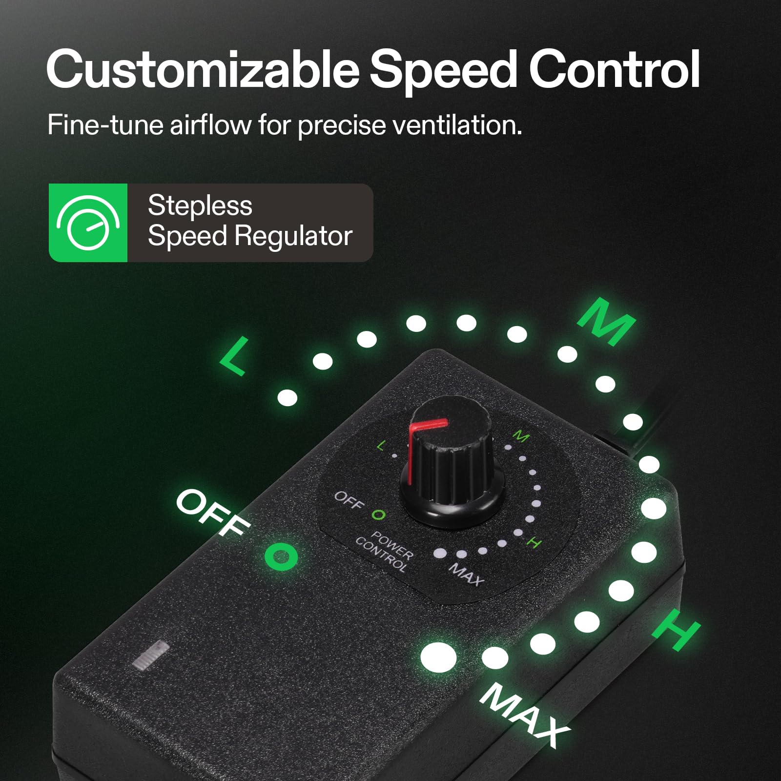 VIVOSUN control knob close-up for precise speed adjustment benefit