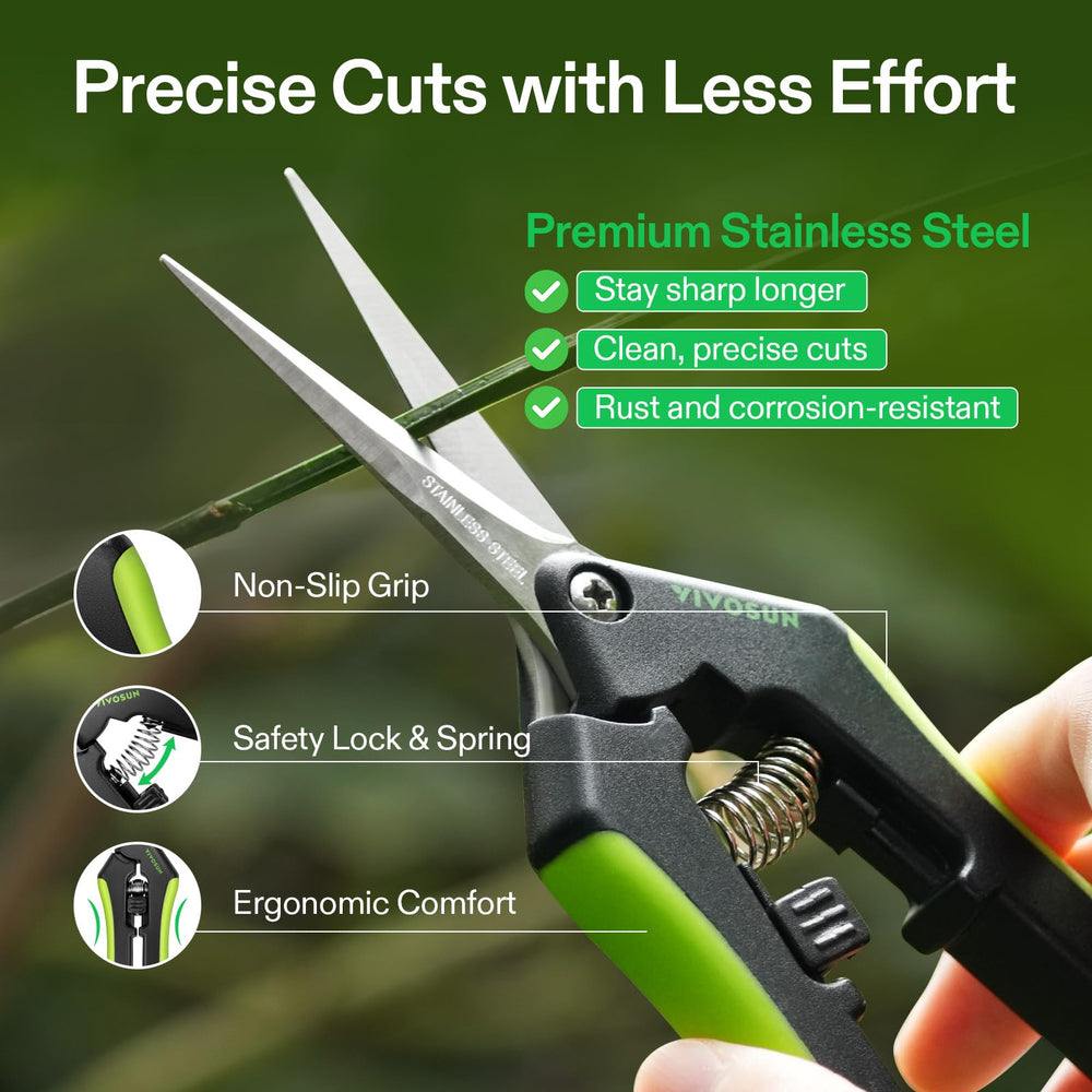 VIVOSUN snips in use deadheading roses to show precise, damage-free cuts