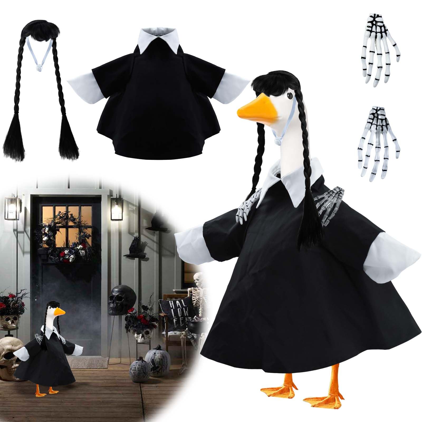 Voccos front view of black dress showing collar and sleeves for realistic look