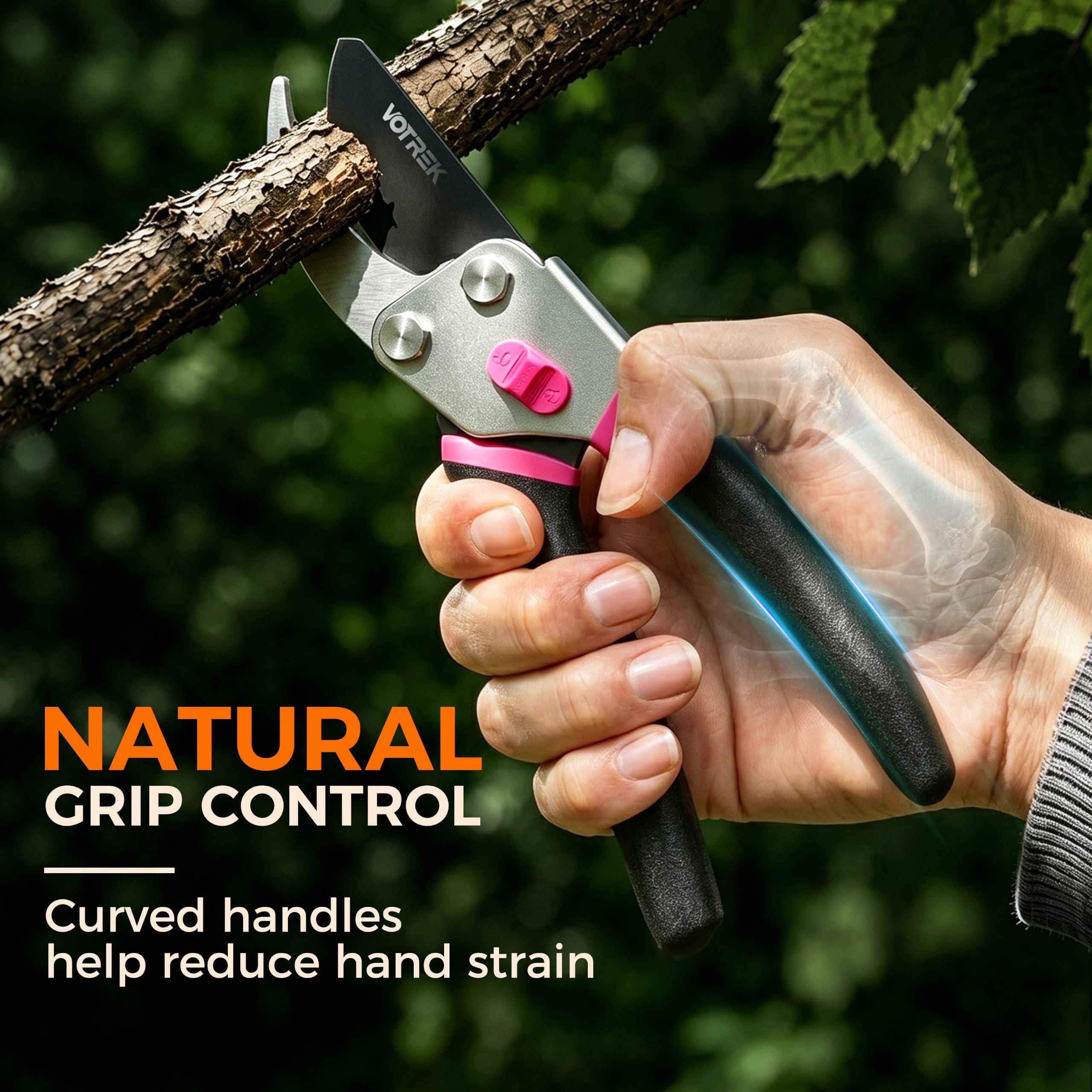 VOTREK cutting a rose stem demonstrating clean, crush-free pruning
