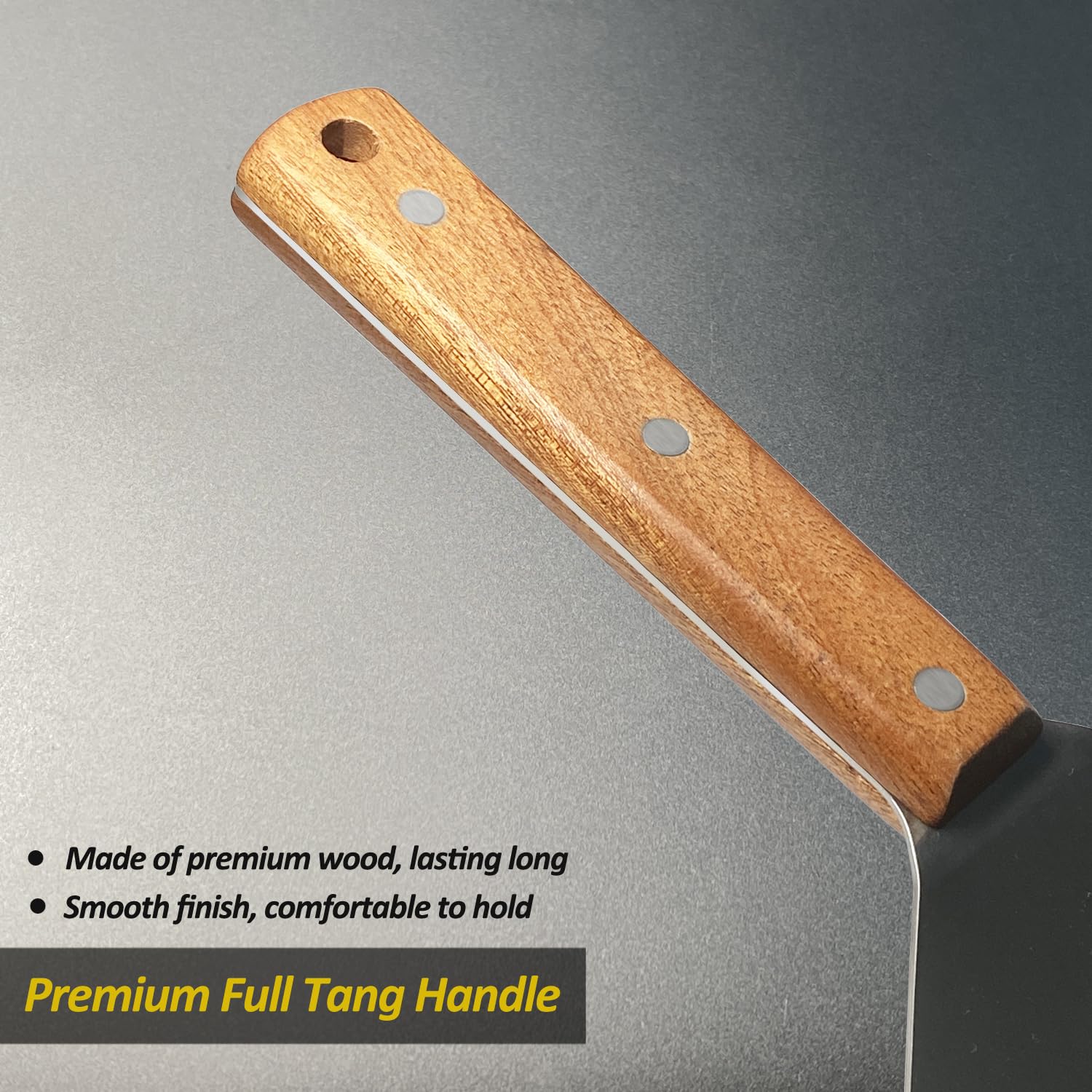 Vovoly spatula pressing smash burger to show strong blade for pressing without bending