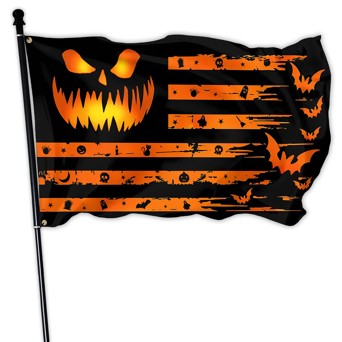 VOZUN flag front view showing bright pumpkin design and festive impact