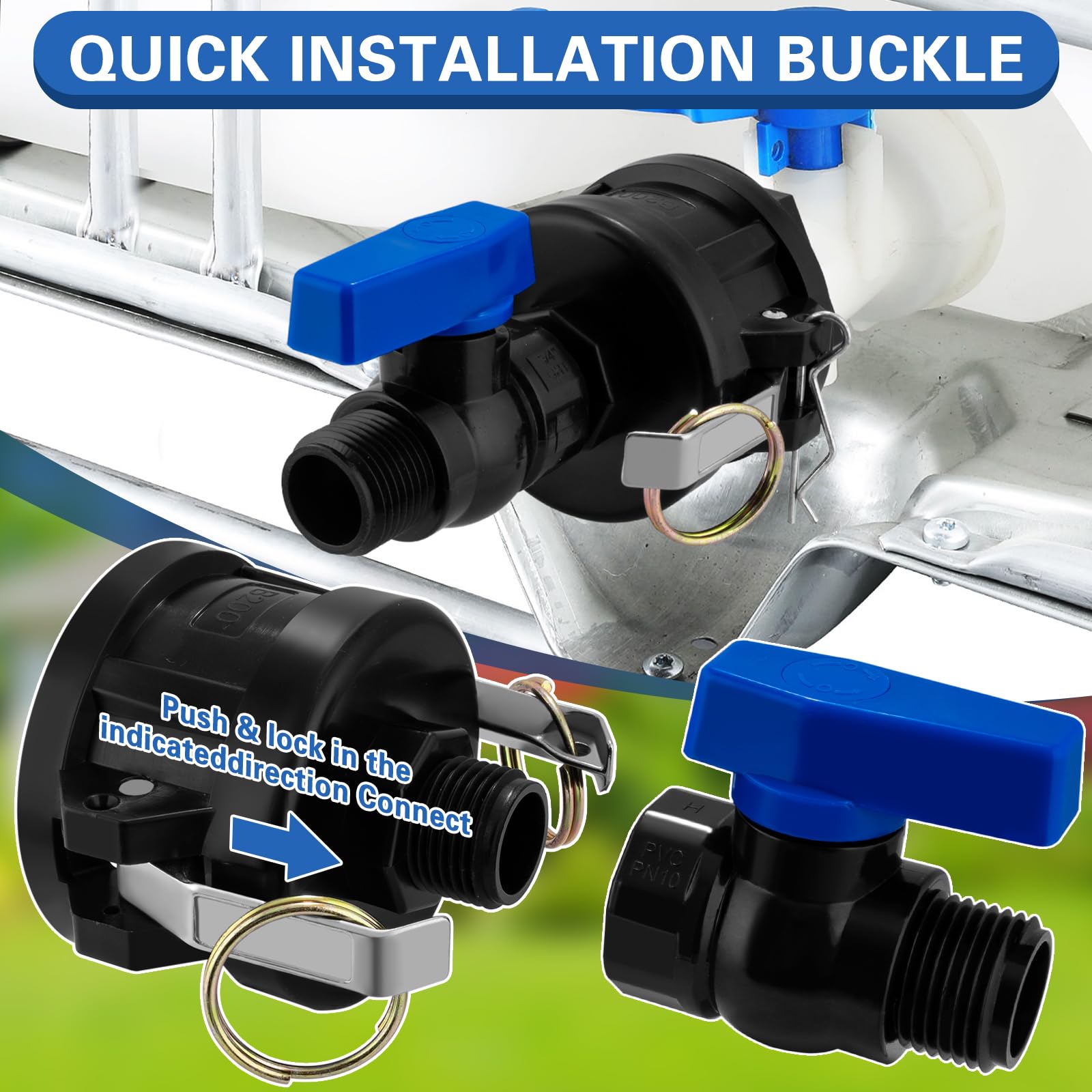 Vtenyeo adapter connected to garden hose in yard, showing convenient watering use