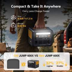 VTOMAN Jump 600X held in hand to show portable weight and carry convenience