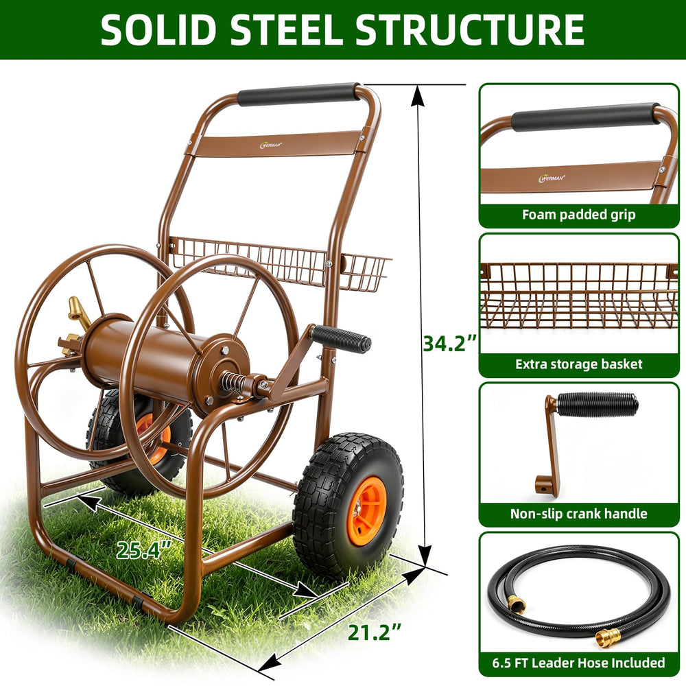WERMAH cart next to hose for scale to show 230ft capacity benefit