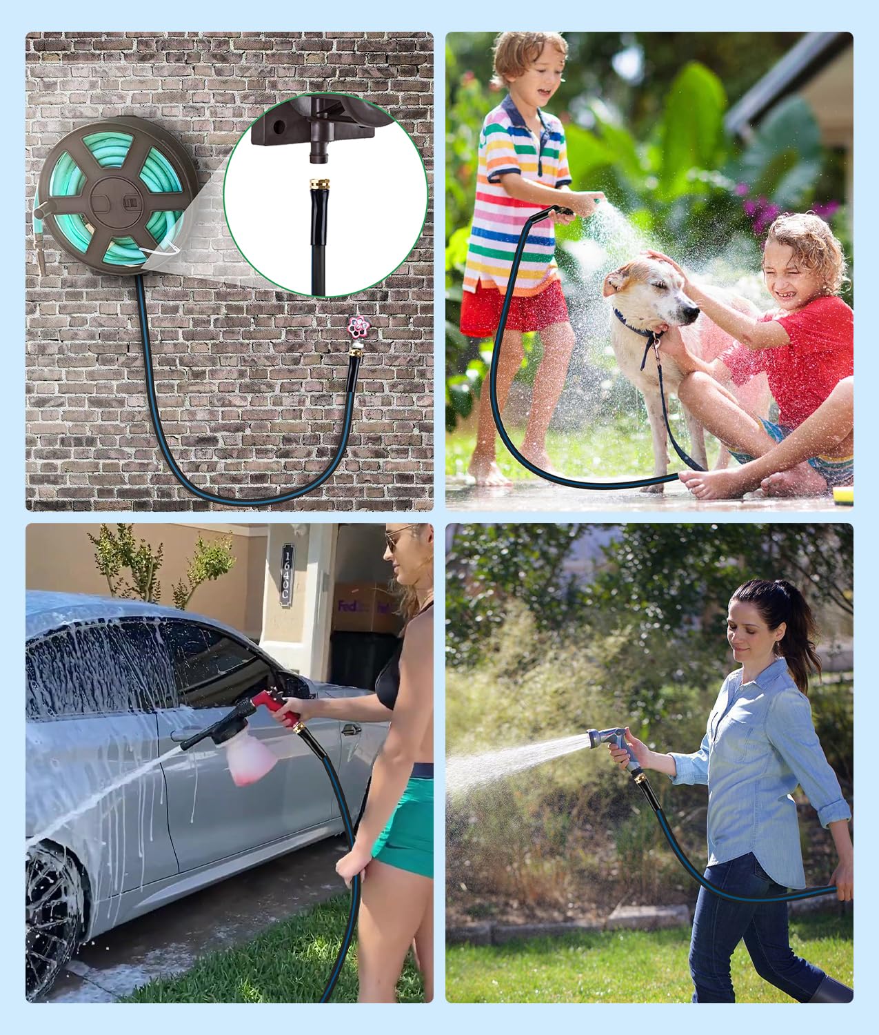 WADEO outdoor scene using hose for watering to simplify garden chores