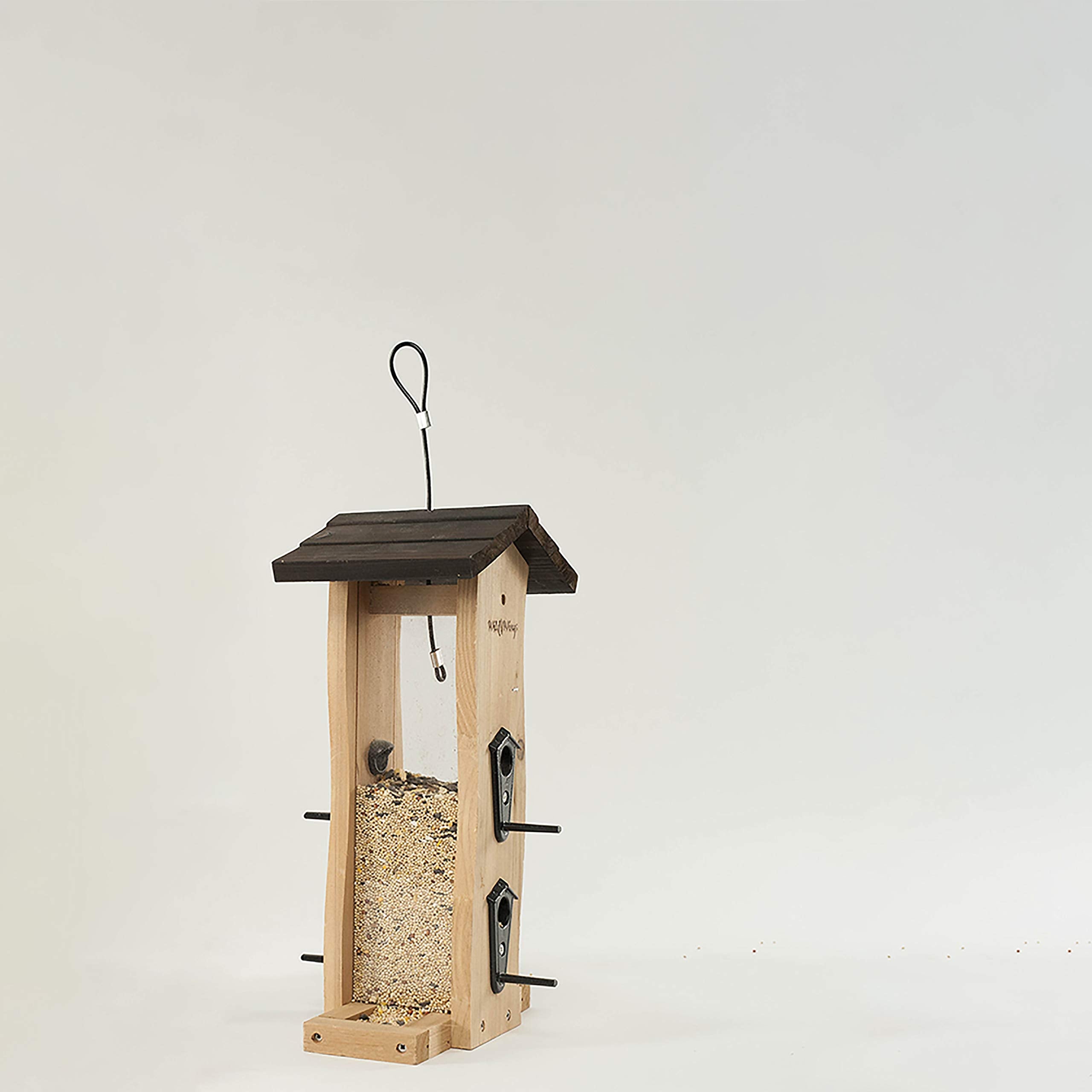 Wagner's bird feeders in a backyard with visiting cardinals and finches