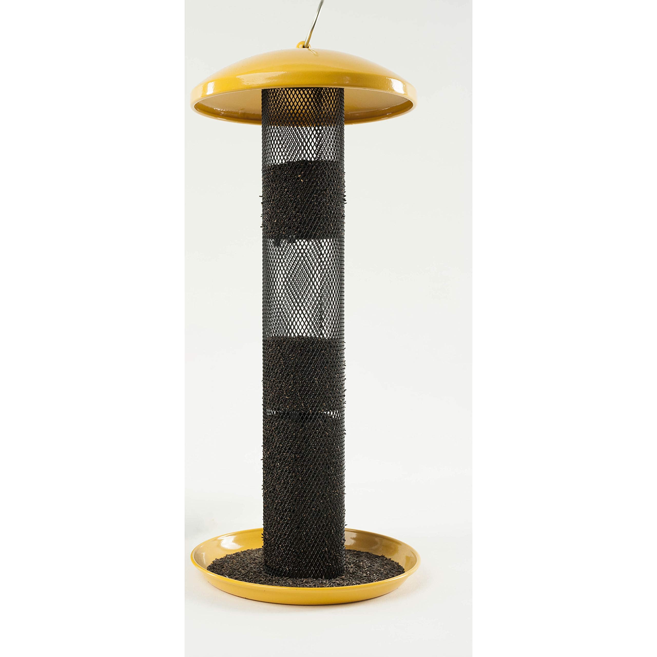 Small songbirds feeding on Wagner's nyjer seed in backyard, attracts finches