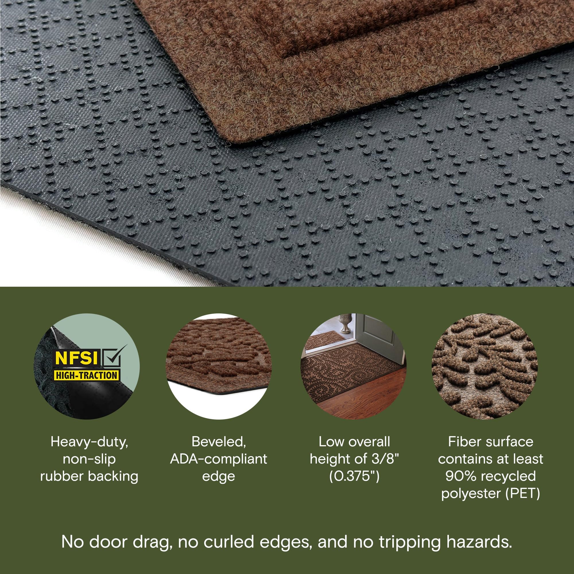 WaterHog rubber backing detail providing skid resistance and floor protection