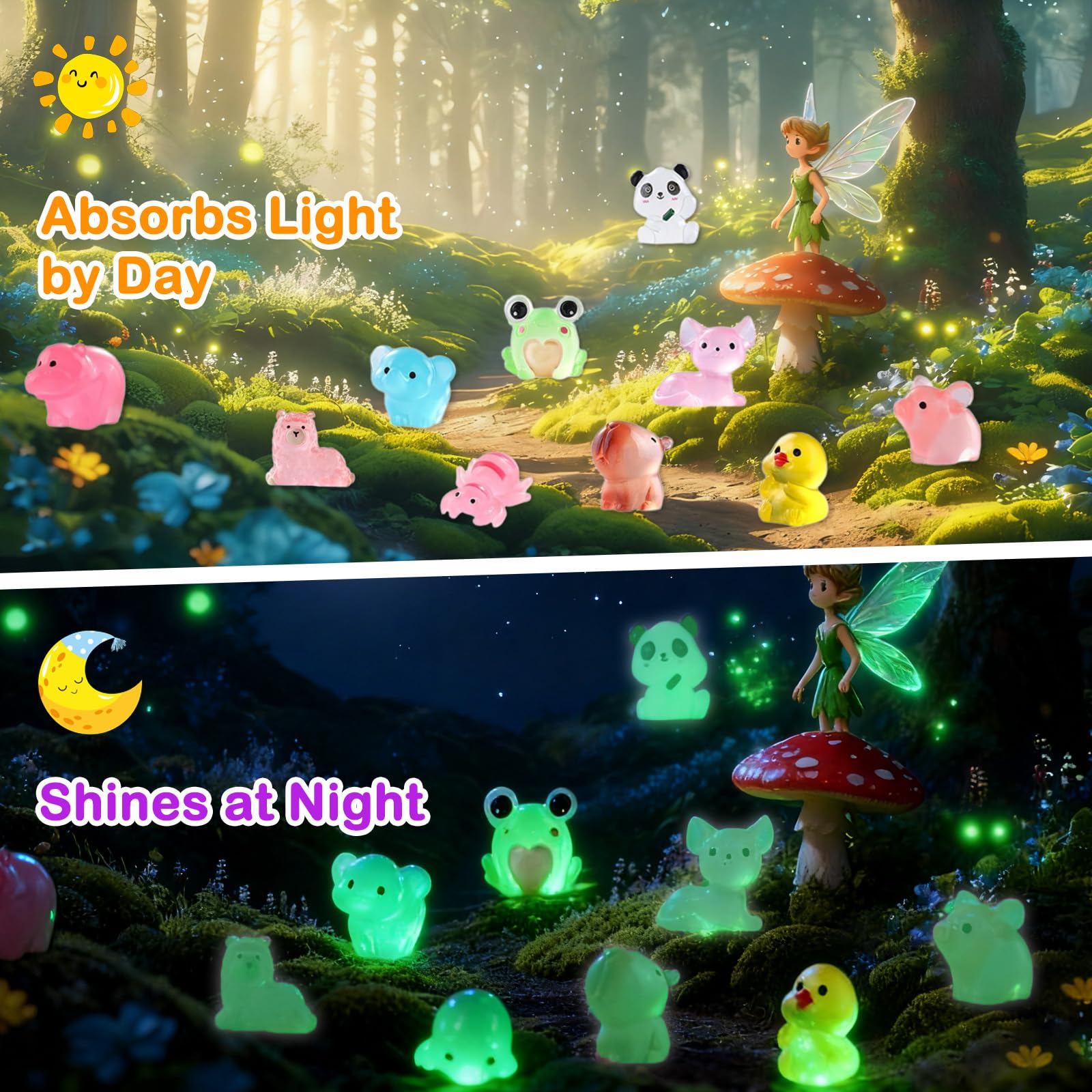 WAWIBEE miniature placed in a fairy garden adding whimsical glowing decor