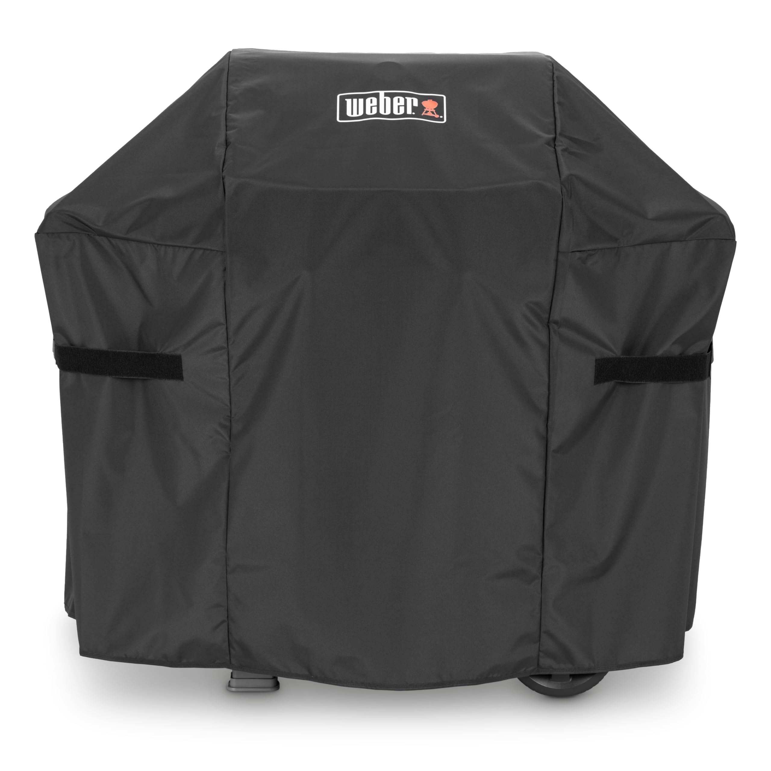Weber front view showing fitted cover protects grill from elements