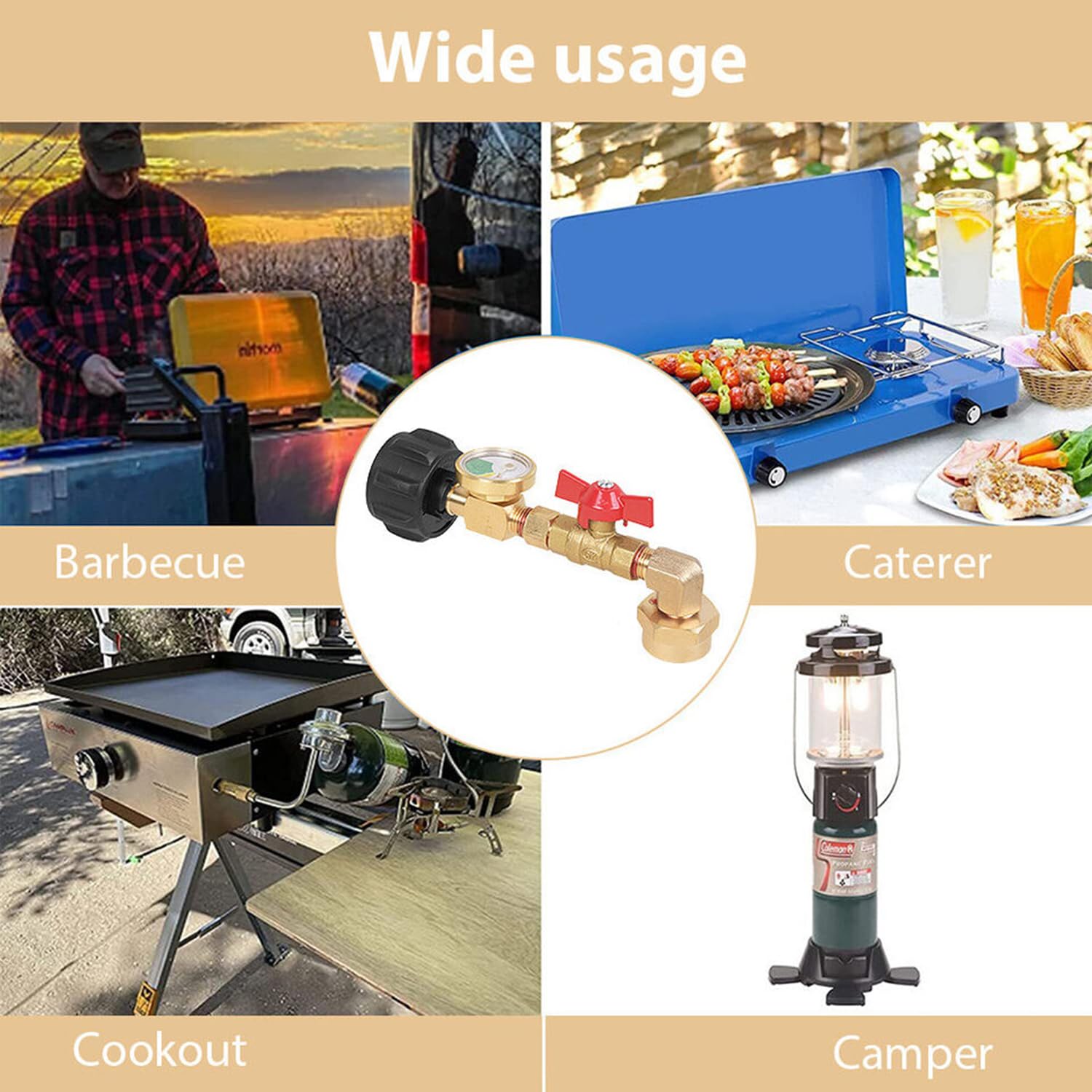WedFeir adapter attached to a 20lb QCC1 grill tank demonstrating secure connection and compatibility