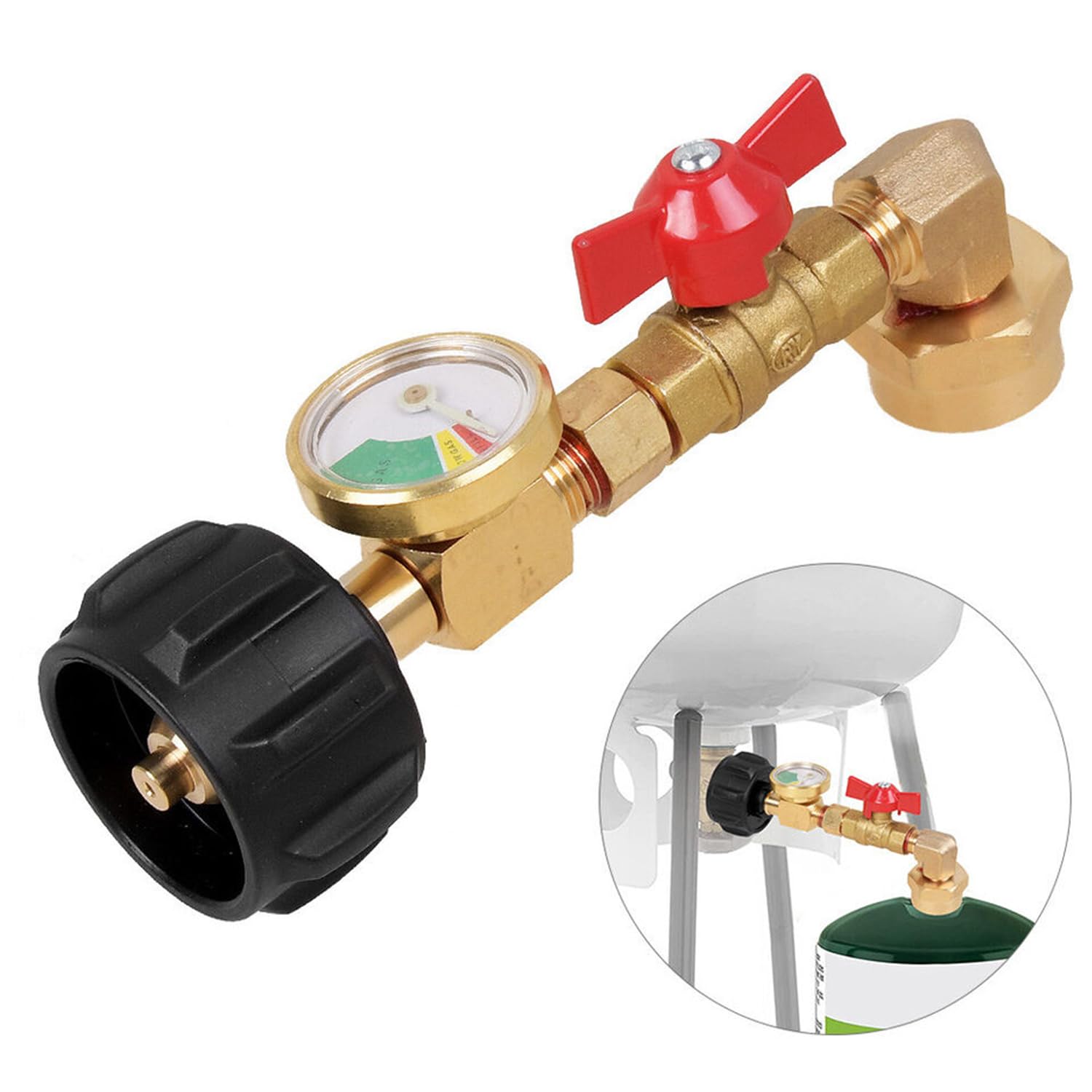 WedFeir adapter front view showing compact brass body and threaded connections, durable build benefit