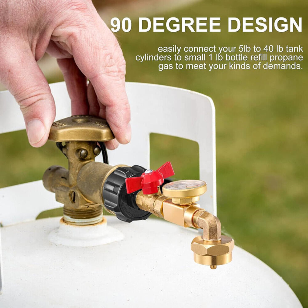 WedFeir adapter refilling a 1lb bottle at campsite demonstrating convenient portable use
