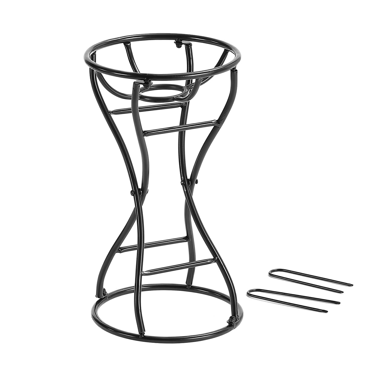 Wenbery front view of black metal gazing ball stand showing elegant silhouette and durability