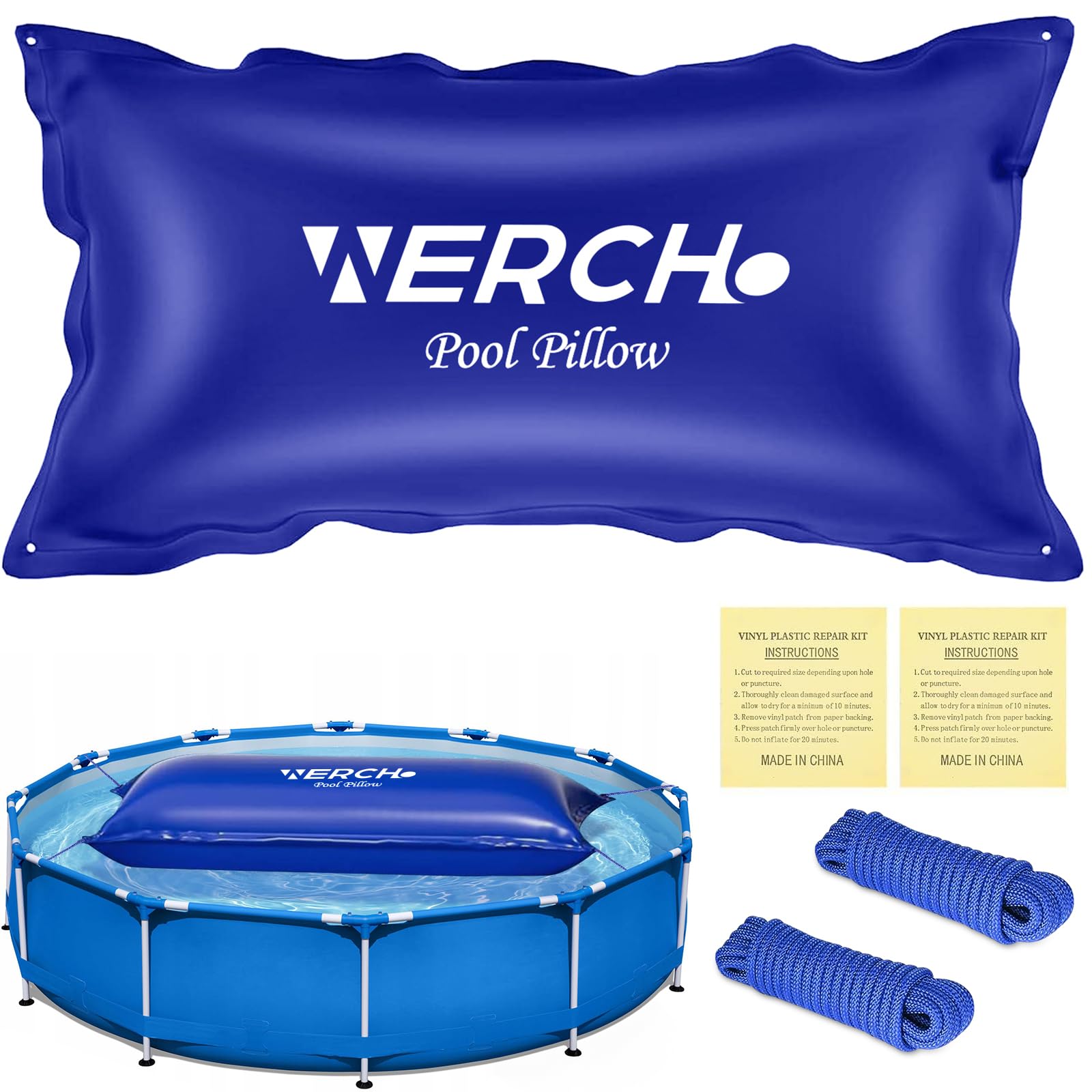 WERCHO front view of inflated pool pillow showing stable center protection