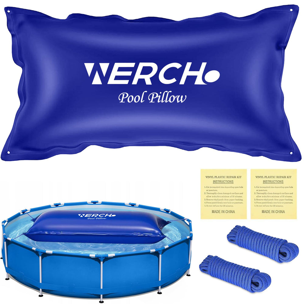 WERCHO front view of inflated pool pillow showing stable center protection