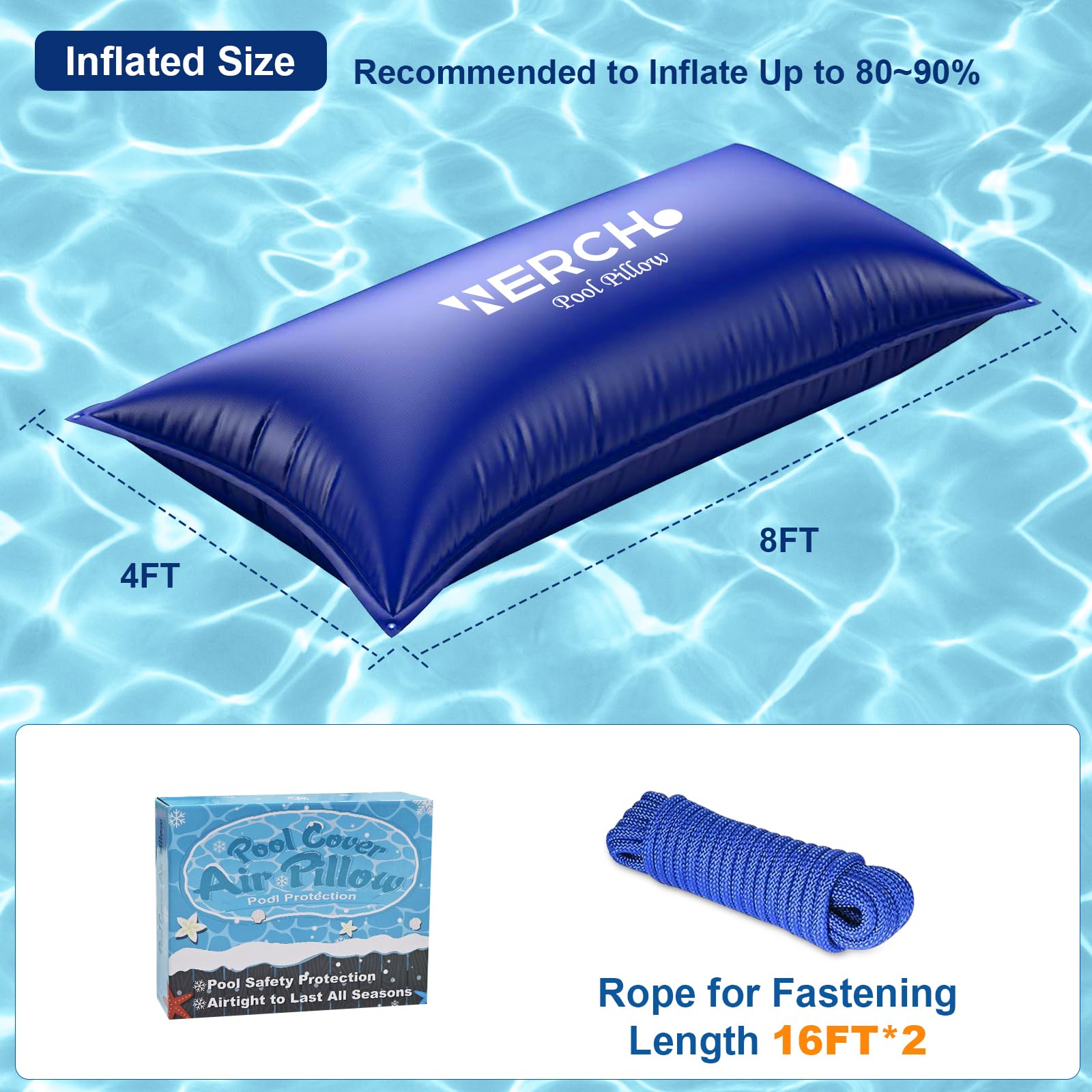 WERCHO pool pillow under cover in snowy backyard preventing cover sagging