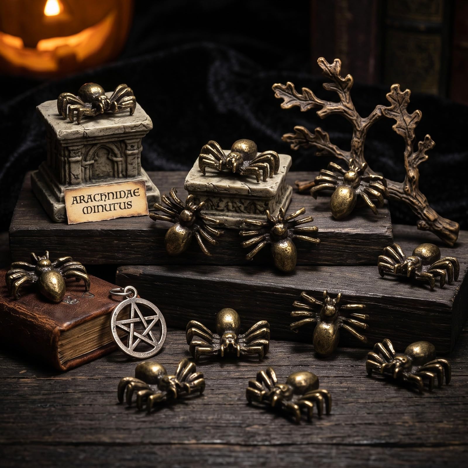 Weysat mini spiders arranged in Halloween centerpiece creating retro seasonal mood