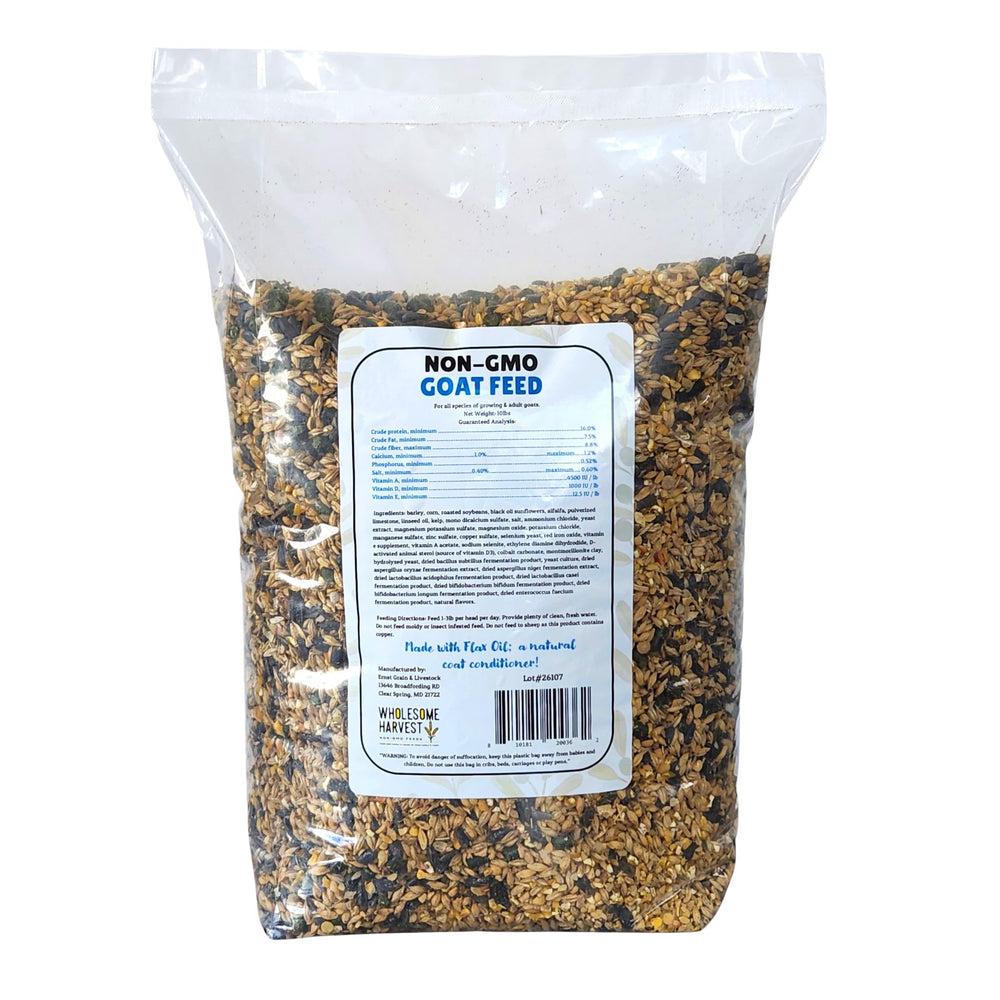 Wholesome Harvest bag label zoom highlighting fortified minerals and vitamins