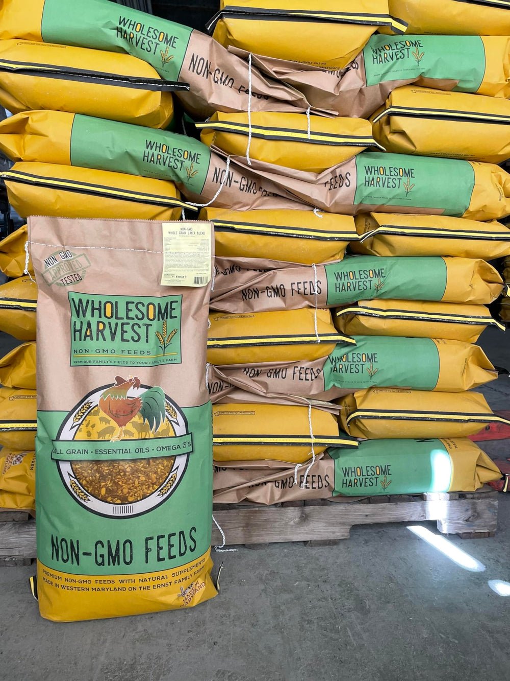 Wholesome Harvest 10 lb bag beside a hand to show scale and convenient size