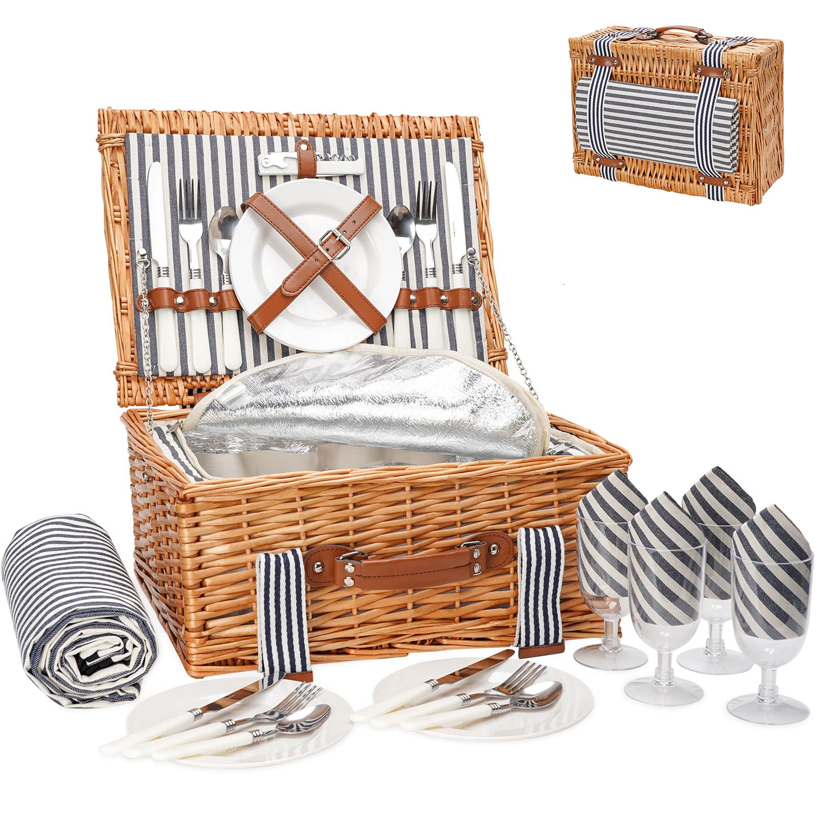 WICKERLAND basket front showing classic suitcase design and easy carry benefit