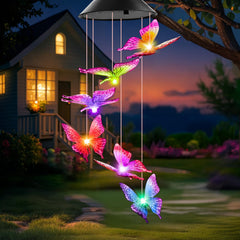 Winzwon front view of butterfly wind chime showing colorful design and charm