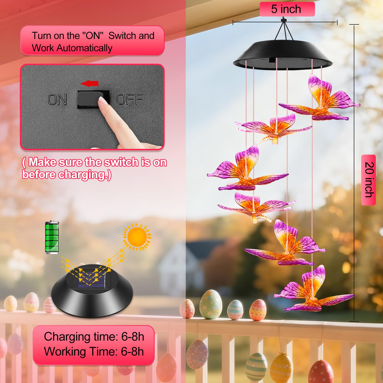 Winzwon wind chime hung in garden adding peaceful sound and decorative light