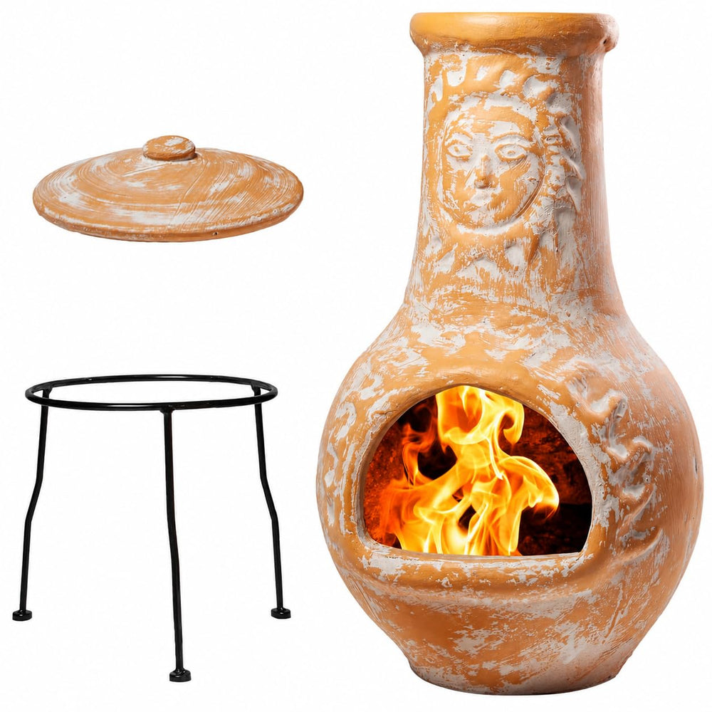 Wiosi front view terracotta chimenea enhancing patio ambiance