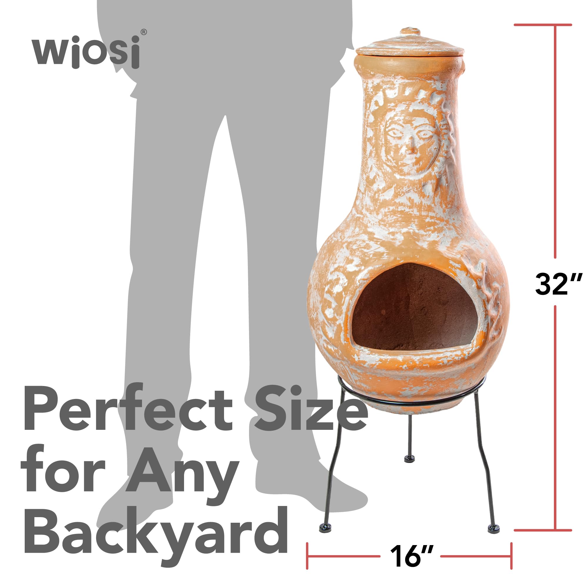 Wiosi chimenea next to chair showing size and scale benefit
